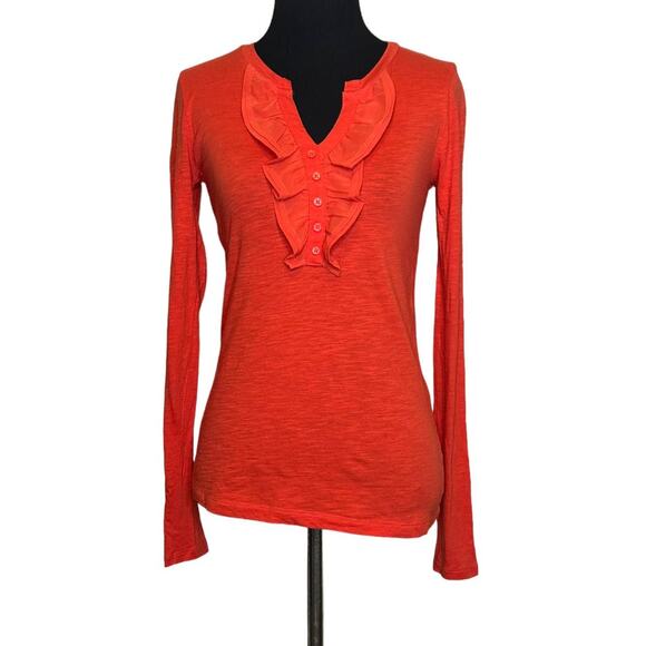 Loft orange long sleeve ruffle blouse size XSP - Picture 9 of 9